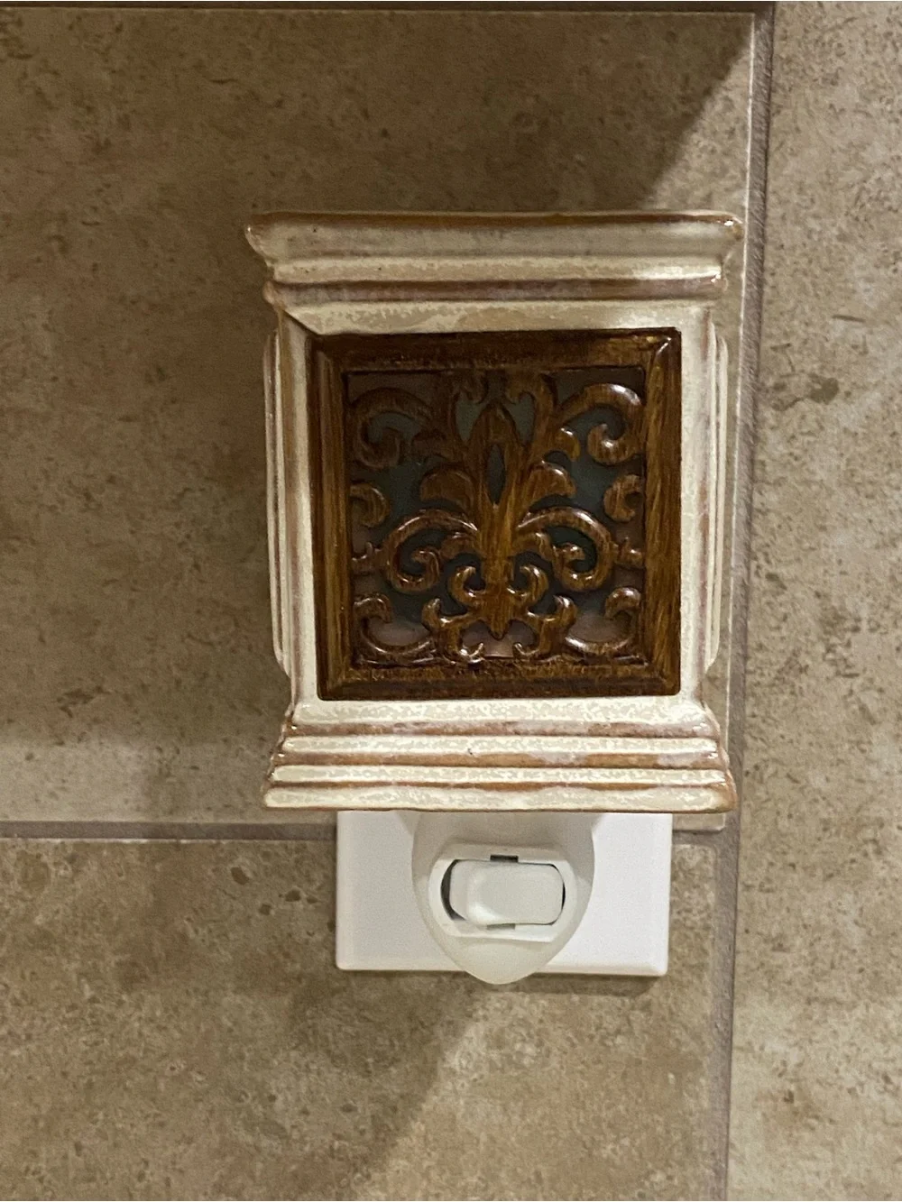 Wax Mini Warmer Plug-in Nightlight Ceramic Cream Brown Rustic